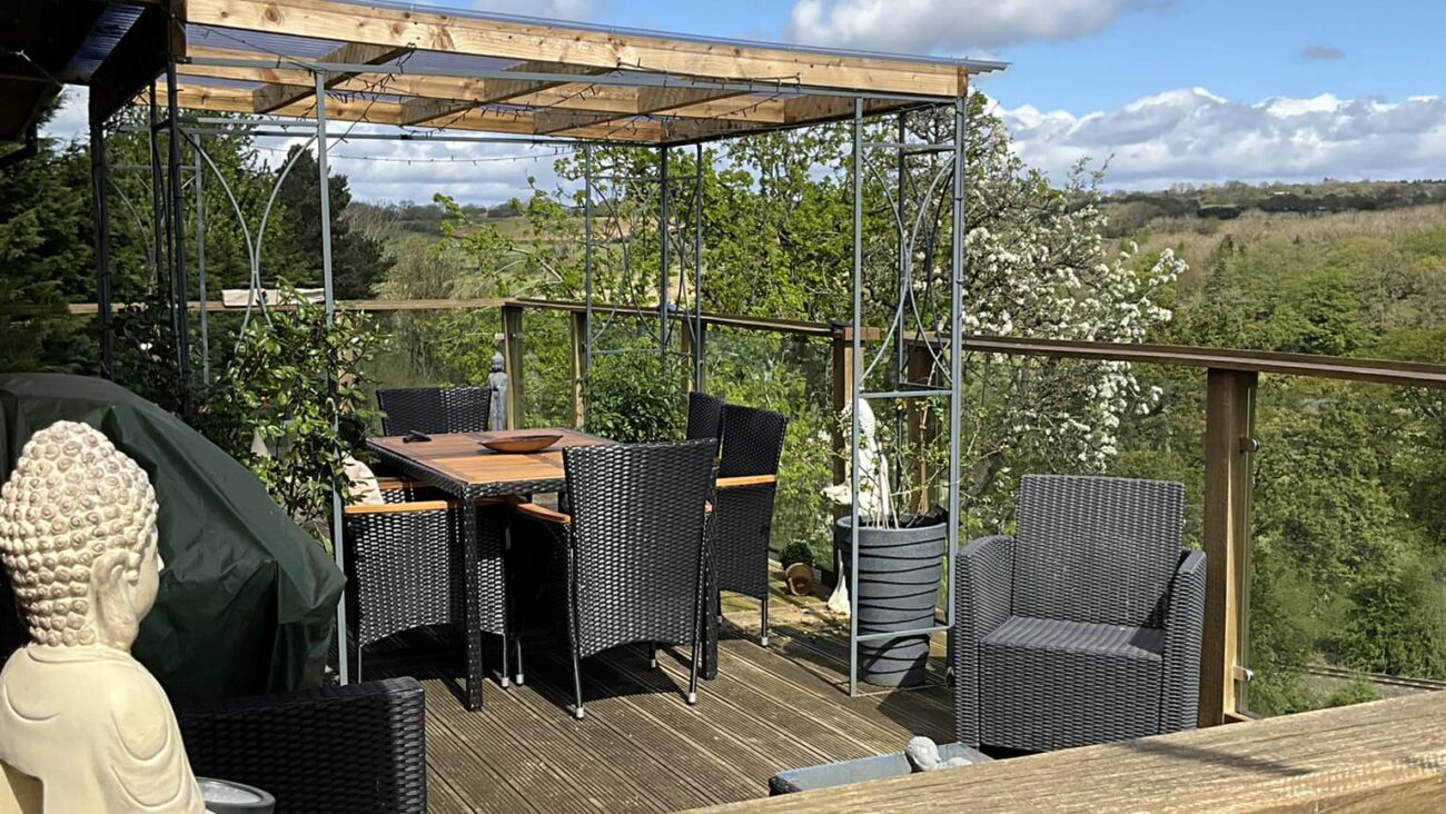 Spa lodge balcony overlooking the Severn Valley