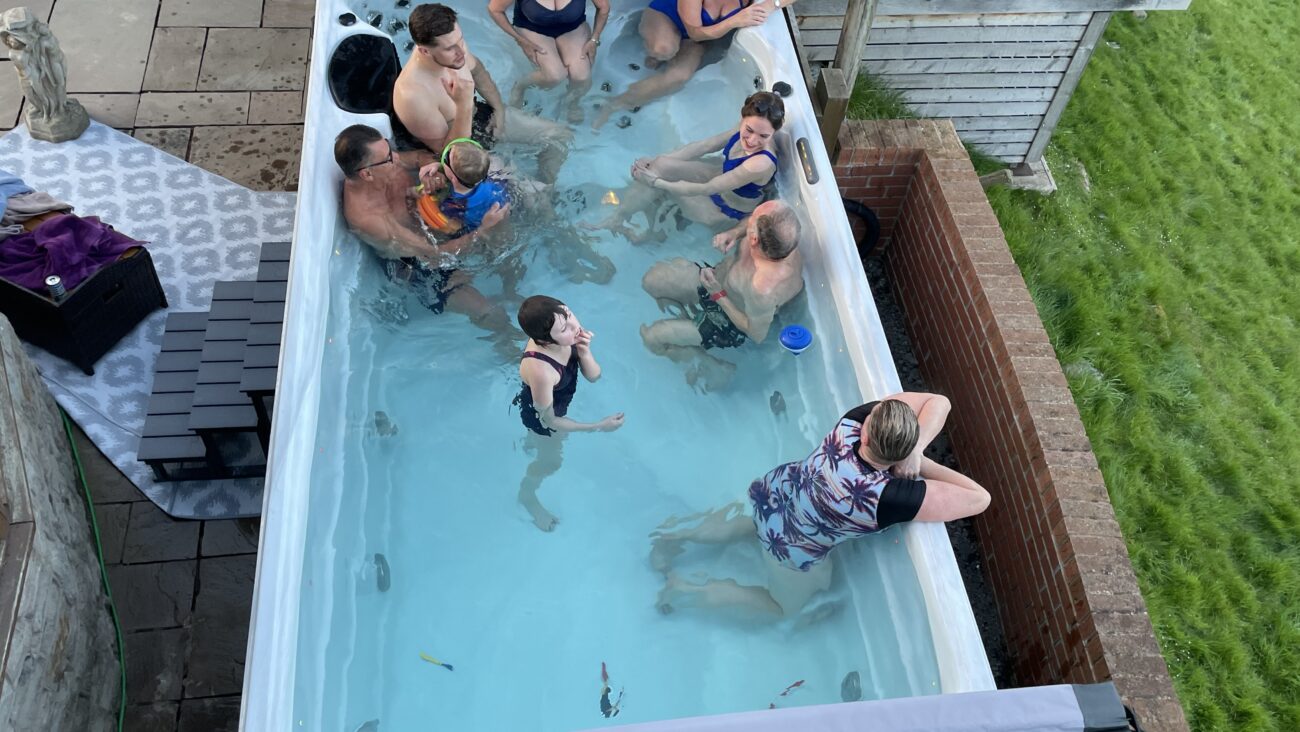 9 people in the swim spa