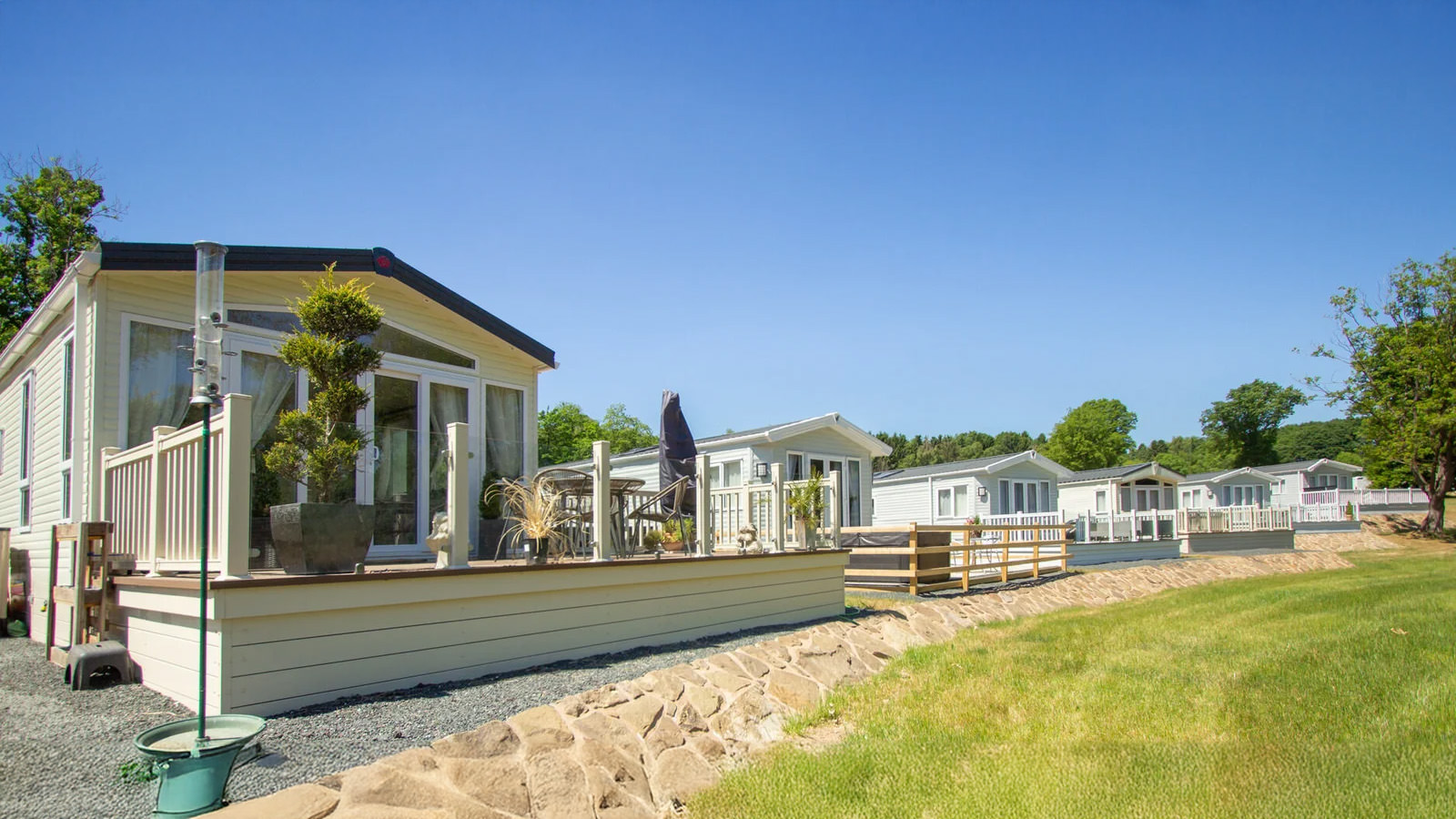 A row of static caravan holiday homes