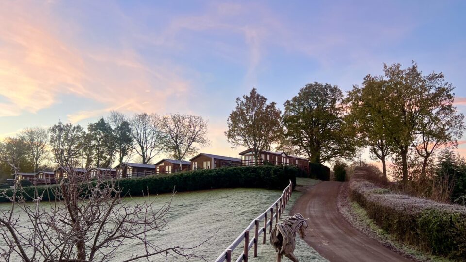 A Frosty morning photo of holiday lodges at bank farm holiday park