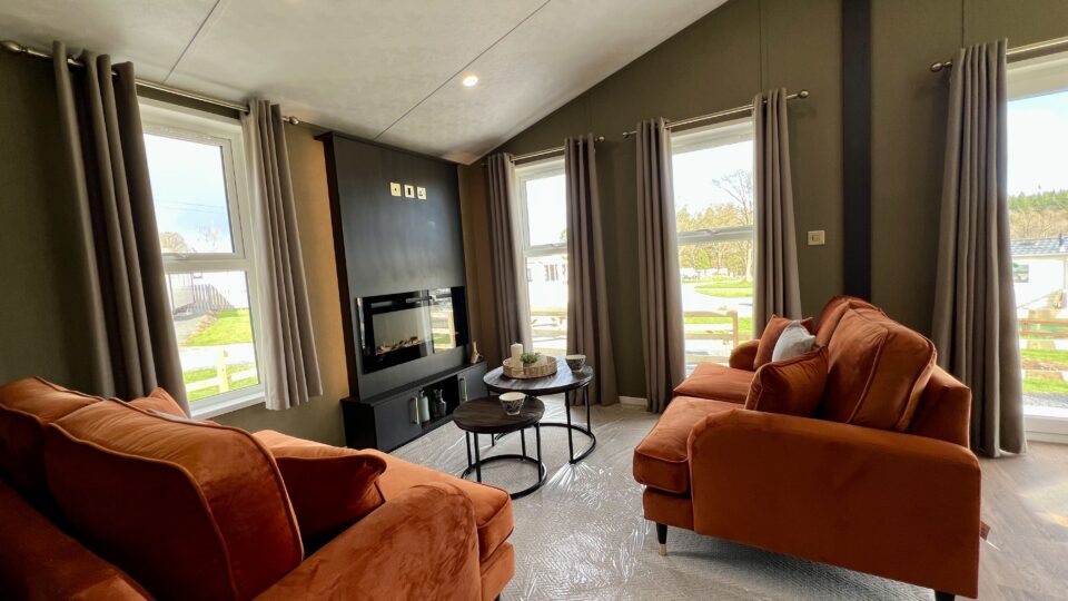 living area in the Beverley Olive Holiday Home at Lodge Coppice unique and colourful lounge area in the Beverley Olive Holiday Home at Lodge Coppice