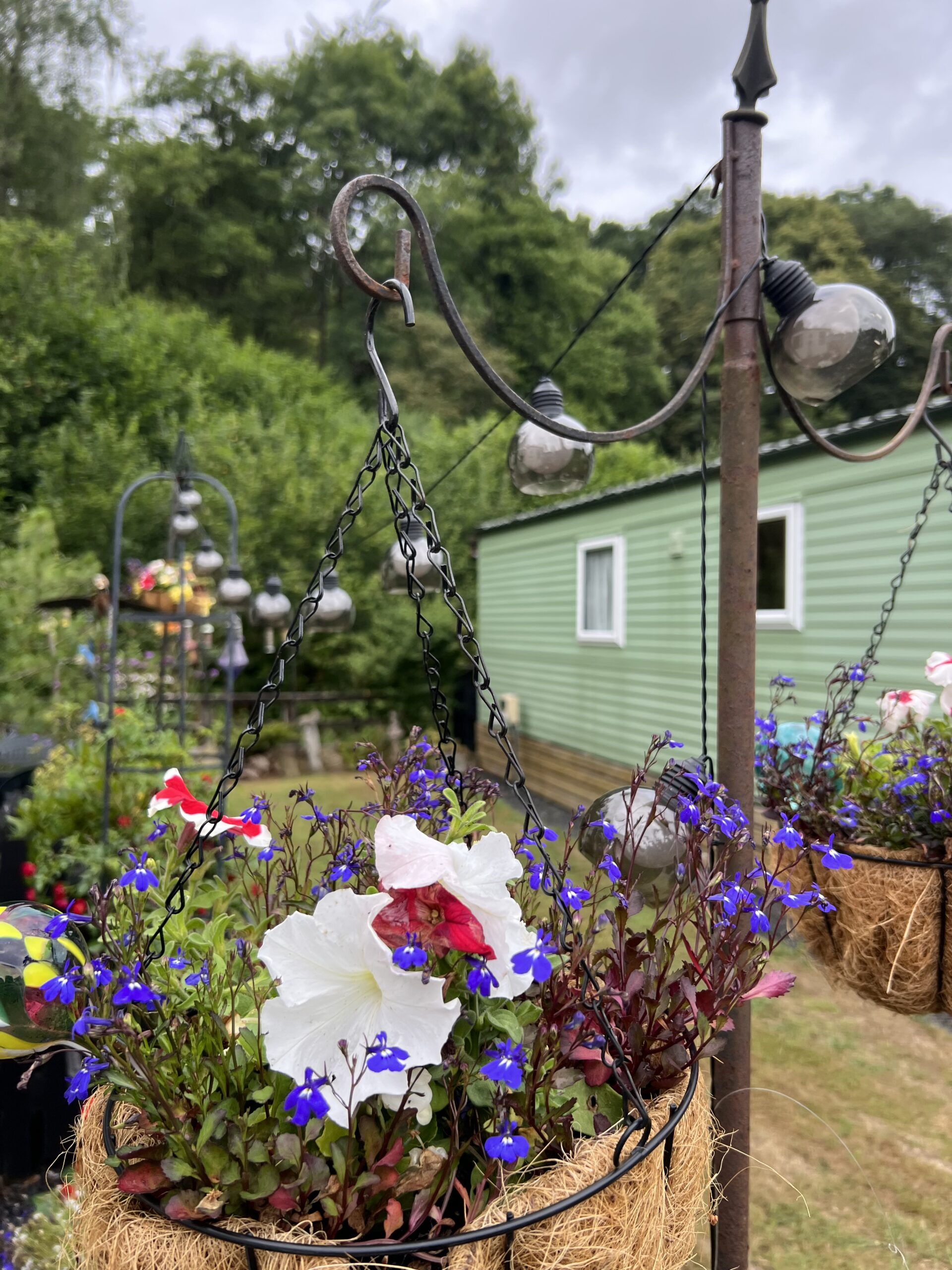 Bank Farm in Bloom Beautiful hanging baskets outside caravan at bank farm holiday park
