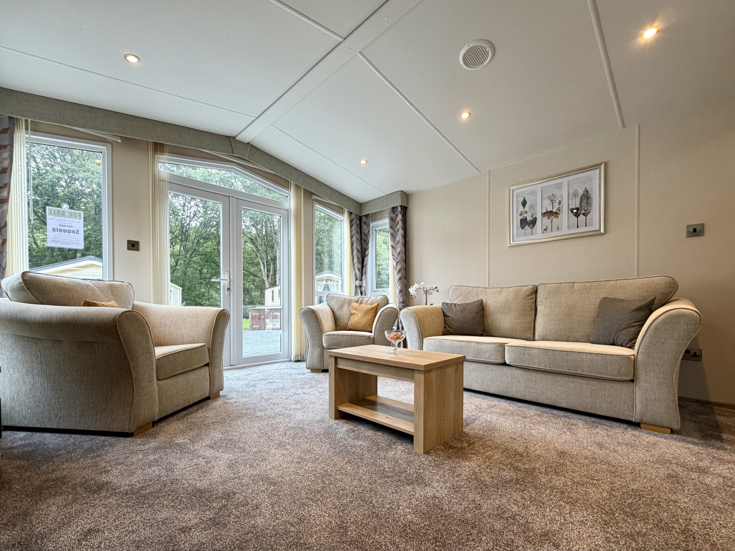 Comfy Sofas in the Preloved Europa Sequoia at Lodge Coppice Holiday Park